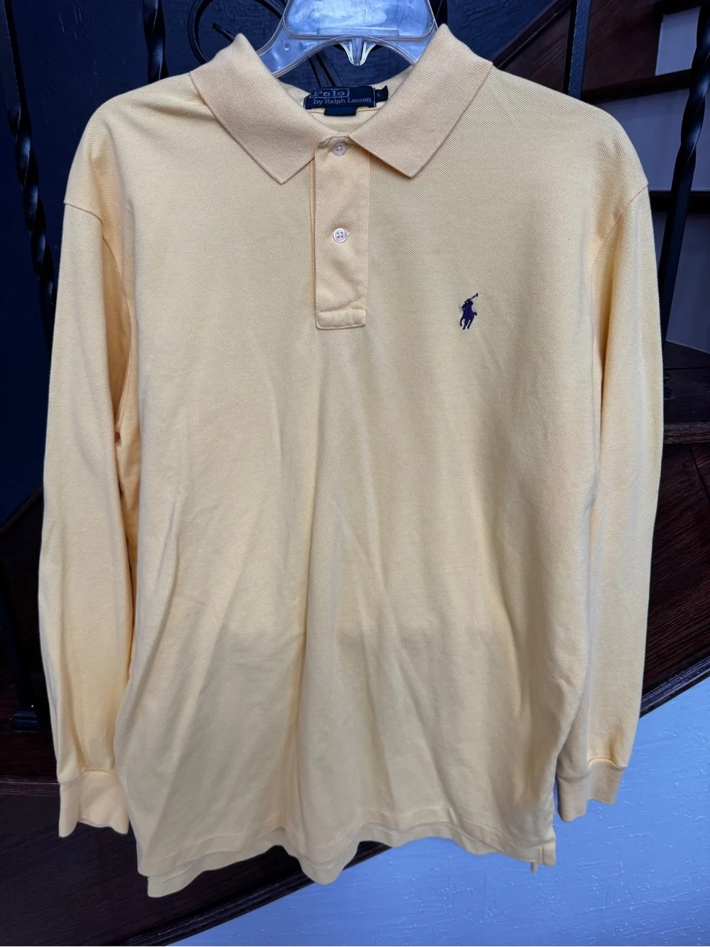 Large Polo Ralph Lauren Long Sleeve Polo - Pale Yellow with Navy Logo